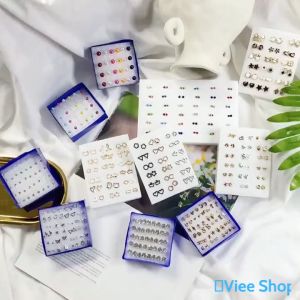 Hộp 20 bông tai nhựa đính đá phong cách đơn giản nhiều màu cho nam nữ Thái Lan