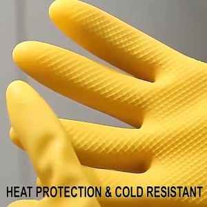 Yellow Rubber Latex Reusable Dishwashing Laundry Gloves Cleaning Gloves