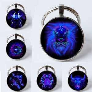 Zodiac Sign Key Chain Constellation Pendant Double Face Keyring Key Holder for Astrology Lovers