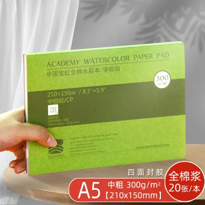 Baohong Premium Watercolor Block 20Sheet Glue Bound Acid-Free 300G 140LB Paper Wet/Dry Media for Beginners Artists Professionals
