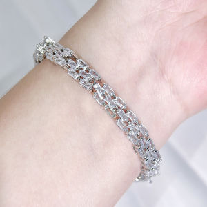 SEQUITO Women Modern Jewelry Golden Silvery Full Pave Setting Baguette Cut AAA Cubic Zircon Pendant Tennis Bracelet Gorgeous Banquet Party Clothing Decoration B239