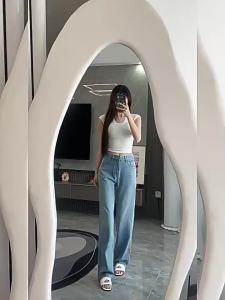 La Chapelle | Quần Jean Màu Sáng Phối Tencel Dài Thẳng Cao
