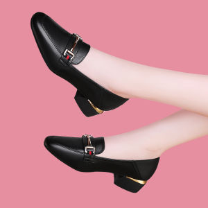 Mid-Heel Autumn Work Soft Leather Fashion Oversized Shoes