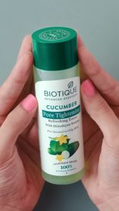 Biotique Cucumber Pore Tightening Toner Ayurvedic Herbal Organic Toner Minimizes Pores Helps Clogged Pored and Uneven Skin Tone Reduces Signs of Aging PH Balanced Controls Oil Production For oily skin Cooling and Purifying