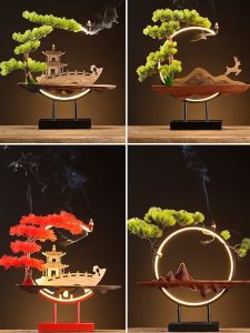 New Chinese Style Weathering Solid Wood Base Iron Lamp Circle Display Stand Decoration Hallway Office Creative Decoration Luminous