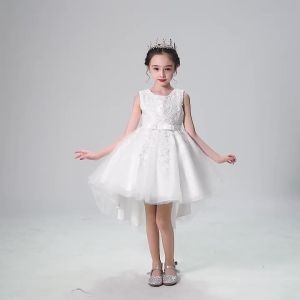 Girls Princess Dress Summer Puffy Veil Tailing Dress Flower Girl Piano Performance Birthday Catwalk Wedding Dress