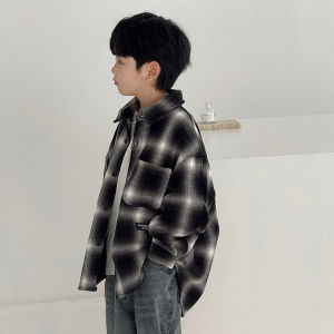 Áo Sơ Mi Kẻ Caro Thời Trang Thường Ngày Cho Bé Trai Mùa Xuân Thu Cổ Bẻ Tay Dài Cotton Pha Polyester Áo Khoác Trẻ Em