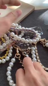Small Flower Pendant Mobile Phone Lanyard Short Wrist Lanyard Pearl Leather String Lanyard Hand Woven Anti Loss Hangding Rope