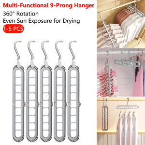 1-5 PCS 9-Prong Space-Saving Hanger - Vertical/Horizontal Convertible Drying Rack Multi-Hook Home Laundry Organizer