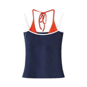 เสื้อกั๊กแขนกุดคอวีทรงเข้ารูปสองชิ้นปลอมพร้อมแผ่นเสริมหน้าอก ทรงเข้ารูป ผ้าผสมคอตตอนและยางยืด สำหรับผู้หญิง ฤดูใบไม้ผลิ 2025