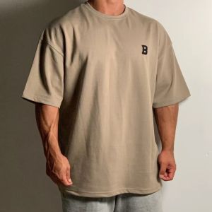 Summer Short Sleeved Mens Sports Fitness Training Wear Casual Large Size Loose T-shirt Off Heavy Cotton Short Sleeved Shoulder