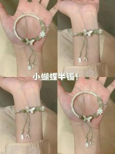 Adjustable Butterfly Half-Bangle Half-Chain Bracelet Green like Bamboo New Chinese Style for Women Students And Best Friends