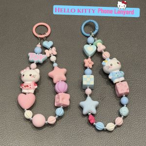 Sanrio | Cartoon Hello Kitty Pastel Color Beaded Portable Phone Wrist Strap Keychain Bag Pendant Decorative Anti-lost Lanyard for Z 플립 8