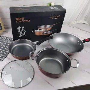 Bộ 3 Nồi Chảo Cao Cấp Tiện Dụng Gồm 1 Nồi 2 Chảo 1 Nắp Lớp Đáy Ngoài Cùng Là Thép Không Gỉ Dẫn Nhiệt Tốt