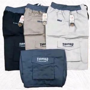 ( Promo 100ribu Dapat 4) Celana Pendek Cargo Pria Polos Rip Pinggang Karet Allsize 27-34 MURAH