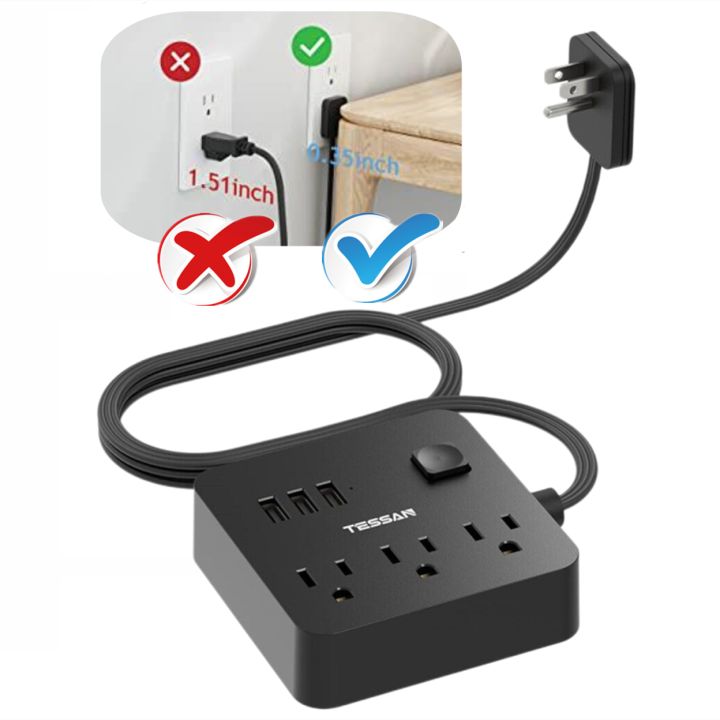 Flat Plug Power Strip Extension Cord with Multiple Outlets（Support