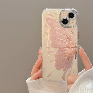 CrashStar With Glitter Lens Film Fantasy Pink Butterfly Colorful Pearlescent White Shell Pattern Phone Case For iPhone 16 Pro Max Plus 15 14 13 12 Pro Max 11 Fashion Hard Shockproof Phone Casing Cover Shell With Full Cover Camera Protection