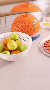 Plastic Round Food Cover Mesh Cover Multifunctional Colorful Drain Fruit Plate 1 Piece