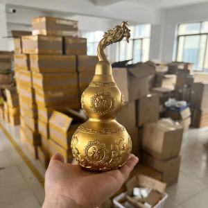 น้ำเต้าหัวมังกรทองเหลืองฮวงจุ้ย Pixiu Hulu ของตกแต่งโชคลาภทรัพย์สมบัติมั่งคั่งสำนักงานบ้าน