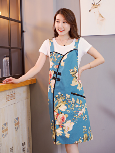 Retro Style Cotton Apron Thin Kitchen Workwear Waterproof Fashionable Cover up Home Utility Apron Chinese Style Full Cotton Fabric