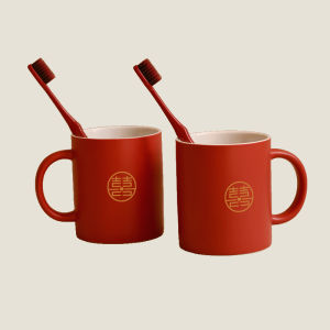 ชุดแก้วน้ำชุบเซรามิกสีแดงสำหรับคู่รัก แก้วน้ำยาล้างฟัน แก้วน้ำชุบเซรามิก ชุดแก้วน้ำสำหรับคู่รัก ชุดแก้วน้ำสำหรับงานแต่งงาน