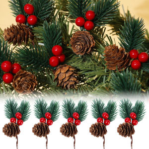 5 cái Mini lá thông nhân tạo giáng sinh thông Berry chuông Pinecone holly hoa giả năm mới bên trang trí nội thất