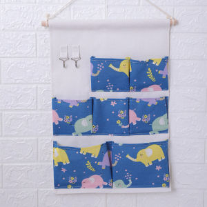 Waterproof Cotton Linen Mobile Phone Hanging Bag Hook Door Back Dormitory Multi-layer Fabric Art Storage Wall Hanging Student