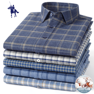 Paul 100% Pure Cotton Plaid Long Sleeve Shirt Mens Casual Loose Brushed Solid Color Business Gentleman Style Autumn Shirt