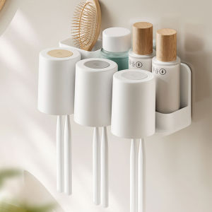 Toothbrush Holder Mouthwash Cup Set Wall-mounted Bathroom Storage Rack Automatic Toothpaste Squeezer
