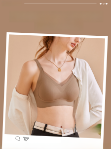 Luxury Nylon Bra for Young Women with Air Cushion Lining V-Shape Striped Pattern Fixed Double Shoulder Strap Anti-Sagging Sports Bra