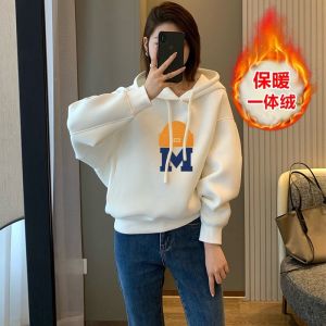 สุภาพสตรีแท้ เสื้อฮู้ด หนาขึ้น ผ้าขนแกะ ผ้าฝ้าย แขนยาวพิมพ์ลาย ลำลอง แจ๊กเก็ต ฤดูใบไม้ผลิ ฤดูใบไม้ร่วง สไตล์เกาหลี Street Fashion