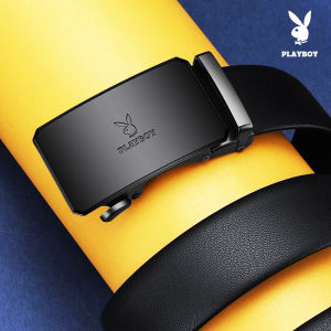 Playboy Mens Leather Belt Automatic Buckle Calfskin Premium Quality Birthday Gift Casual Style Width 3.5cm Alloy Buckle