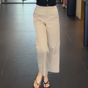 Shalldoer | Korean Style Womens Summer Casual Outfit Short Sleeve Straight Leg Pants Two-Piece Set Pure Color V-Neck Knitwear