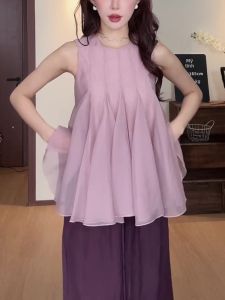 SHUAIYUE | Áo Vest Túi Tulle Tím Độc Đáo Không Tay