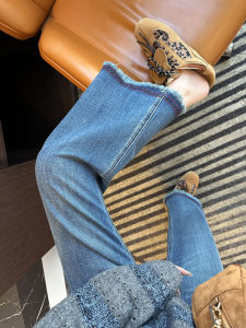 Loose Wide Leg Pants Womens Autumn New High Waist Straight Leg Jeans Embroidered Frayed Edge Casual Style Chinese Ethnic Trend