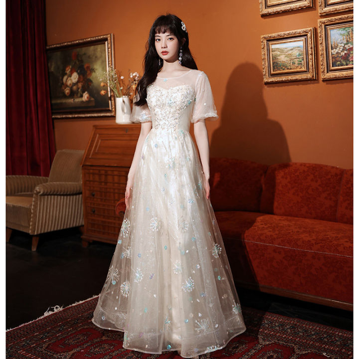 Glary Star White Evening Dresses Female Temperament Long