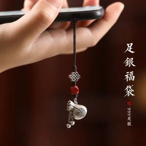 สร้อยคอโทรศัพท์เงินไทยแบบสร้างสรรค์ เครื่องประดับแฟชั่นสำหรับผู้หญิง กระเป๋าเงินสุดโชคดี เครื่องประดับโทรศัพท์มือถือ