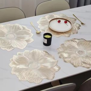 Peony Lotus Creative Decorative Placemat PVC Table Mat Non-Slip Heatproof Heat-Resistant Coaster