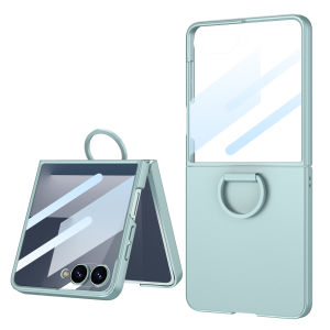 360 Glass Screen Protector Slim Matte PC Case for Samsung Galaxy Z Flip 7 Ring Holder Cases Cover for Samsung ZFlip6 Z Flip7 FE