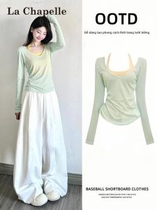La Chapelle | Green Chiffon Blouse Halter Two-Piece Top Spring Summer