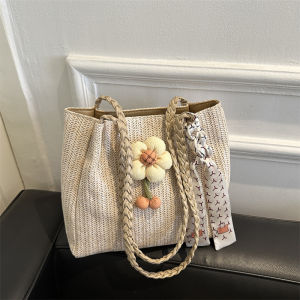 Large Capacity Woven Straw Tote Bag Womens Summer Versatile Single Shoulder Beach Commuting Handbag Korean Style Soft Bag