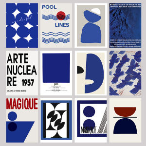 Nordic Simple Geometric Abstract Minimalist Klein Blue Niche Art Decorative Printing Stickers Painting Core Poster