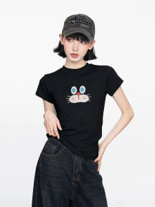 Melange Gray round Neck Shoulder Girls Short Sleeve T-Shirt Female Summer Stylish Niche Style Silm Slimming Short Top