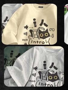 COD ✅{ Philippines stock]100% Cotton American Vintage Black Cat Printed Short Sleeved T-shirt Men/women Korean Ins Neutral Style Trendy Loose Half Sleeved Top