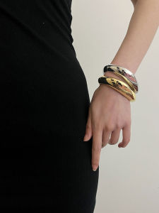 Fashionable Small Design Alloy Silver Gold Plated Couple Bracelet with Elastic Open Metal Work Hand Jewelry for Women