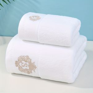 2PCS Set Bathroom White Cotton Towel Set Letter Embroidered 1PCS Hand Towel 33*74cm 1PCS Bath Towel Gift For Men And Women 타월