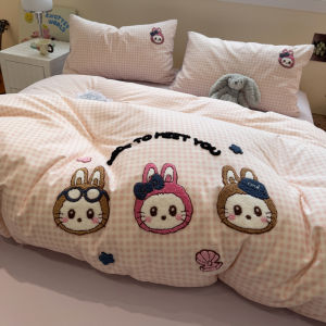 Pure Cotton Flannel Bedding Set Four Pieces New 2025 Cartoon Style Student Dormitory Three Pieces Towel Embroidered Quilt Cover