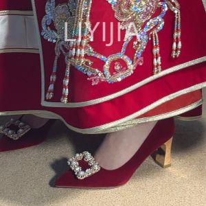 Red Wedding Shoes for Women 2025 New Style Two-Way Wear Fine Heel Comfortable High Heels for Engagement Winter Wedding Dresses
