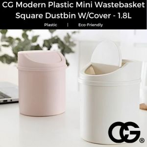 Tong Sampah Desktop Reka Bentuk Bulat Swing Flat CG - 1.3L (Pink)