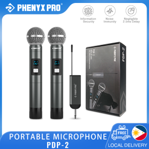 Phenyx Pro PDP-2 Dual Channel Digital Portable Wireless Microphone UHF Recording Karaoke DJ Mic Professional Handheld Mic for Church Work Stage Wedding
